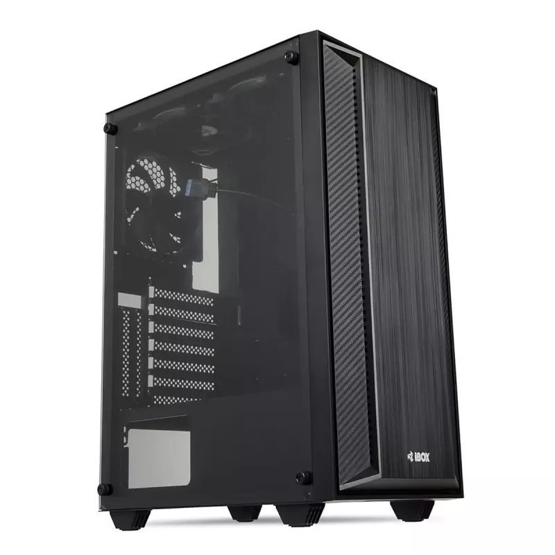 iBOX CETUS 906 caja para PC Midi Tower, ATX/micro-ATX, panel lateral de cristal templado, 4 ventiladores LED, 460x210x340 mm, gráfica máx. 29 cm, negra
