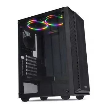 Caja de PC IBOX CETUS 906 Midi Tower negra – ATX/mATX, 460×210×350 mm, GPU 29 cm, 7 unidades, ventilador RGB