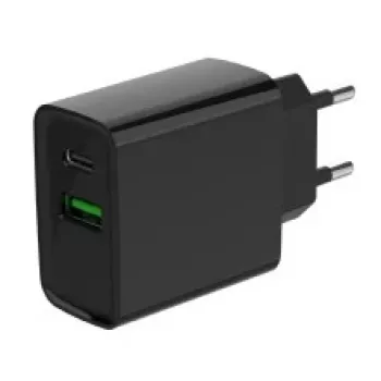 Cargador rápido USB GEMBIRD – 2 puertos Type-A y C, 20 W – negro