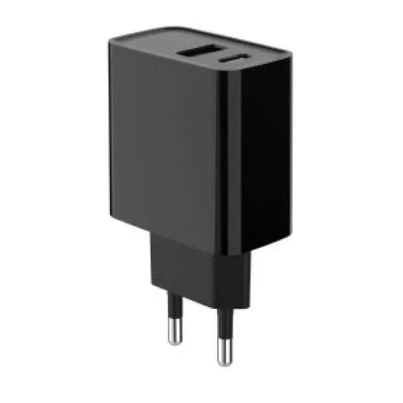 Cargador rápido USB GEMBIRD – 2 puertos Type-A y C, 20 W – negro