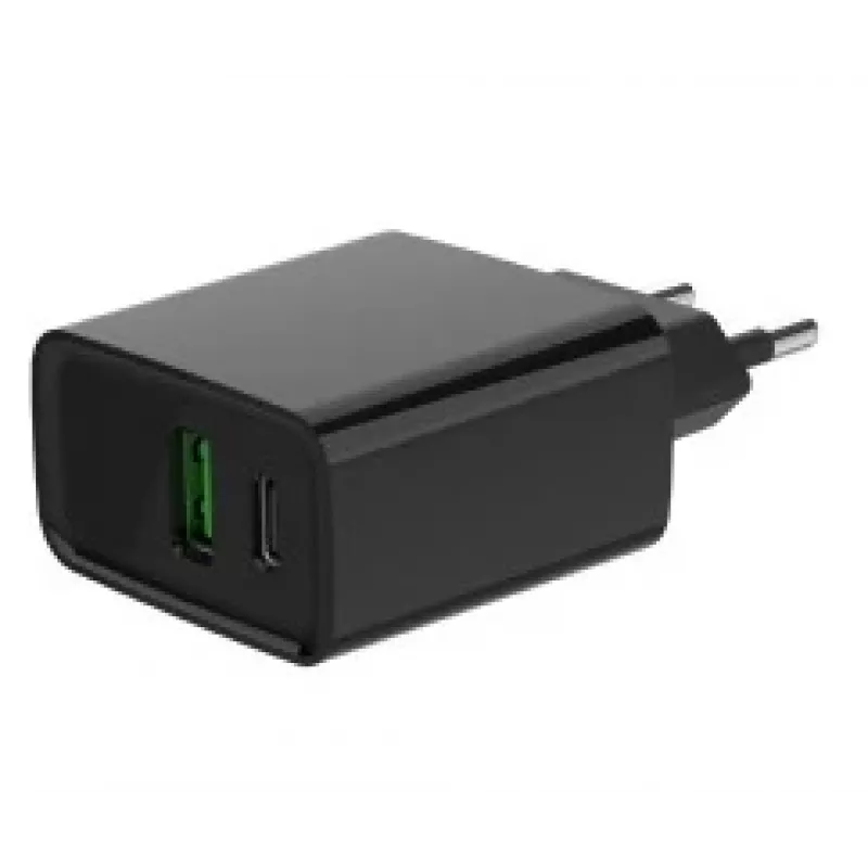 Cargador rápido USB GEMBIRD – 2 puertos Type-A y C, 20 W – negro