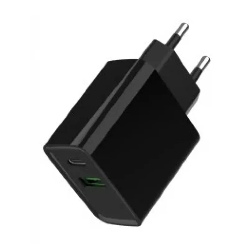 Cargador rápido USB GEMBIRD – 2 puertos Type-A y C, 20 W – negro
