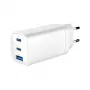 Cargador rápido USB GEMBIRD – Type-A y C, 3 puertos, 65 W, QC 3.0 y PowerDelivery, GaN – blanco
