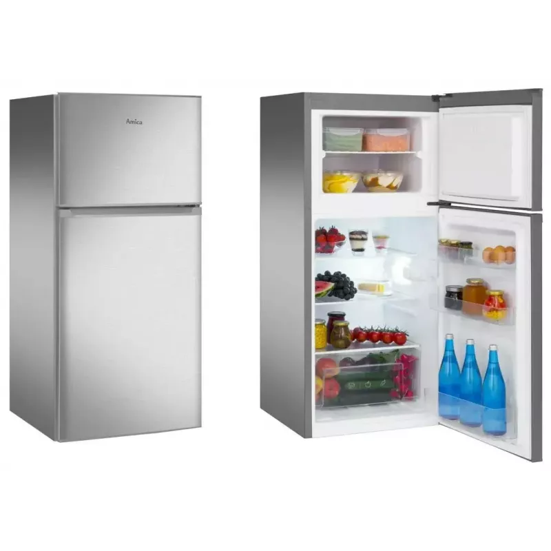 Frigorífico independiente AMICA FD2015.4X(E) Plata, 200 L, congelador arriba, LED, puertas reversibles