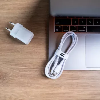 Cable Green Cell Lightning a USB‑C 1 m, 29 W, blanco, datos 480 Mbit/s