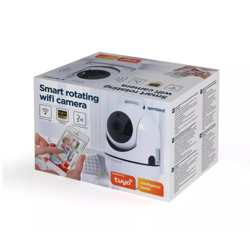 Gembird TSL-CAM-WRHD-02 cámara Wi-Fi inteligente giratoria para interior, Full HD 1080p, Tuya, giro de 355°, blanca