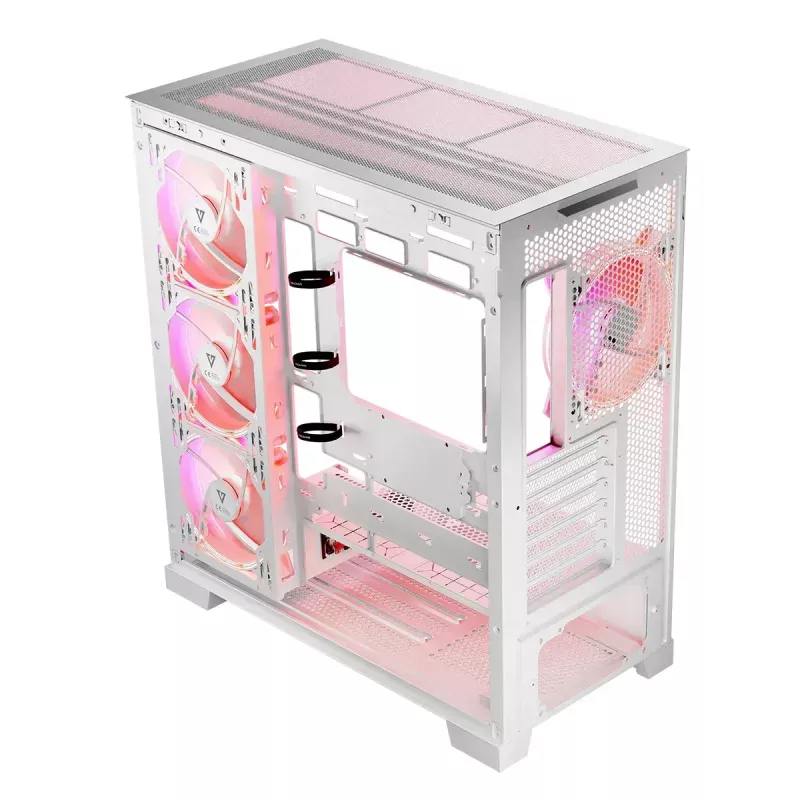 Caja de PC MODECOM Volcano SPACE APEX ARGB MIDI Tower blanca — acero, ventana lateral, ventilador ARGB, USB-C