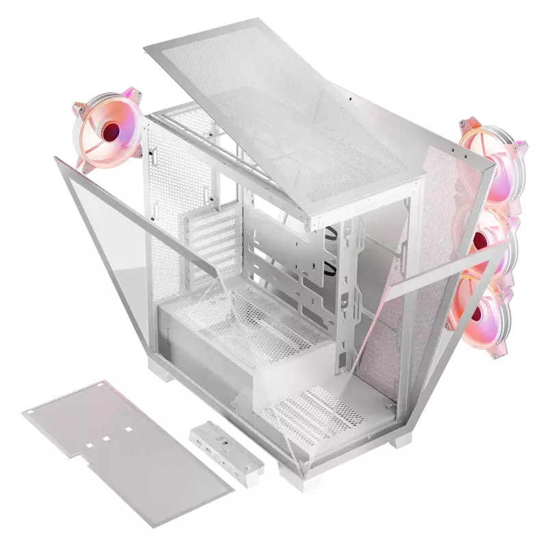 Caja de PC MODECOM Volcano SPACE APEX ARGB MIDI Tower blanca — acero, ventana lateral, ventilador ARGB, USB-C
