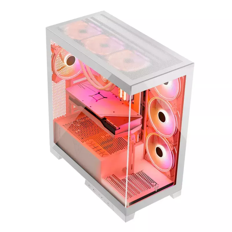 Caja de PC MODECOM Volcano SPACE APEX ARGB MIDI Tower blanca — acero, ventana lateral, ventilador ARGB, USB-C