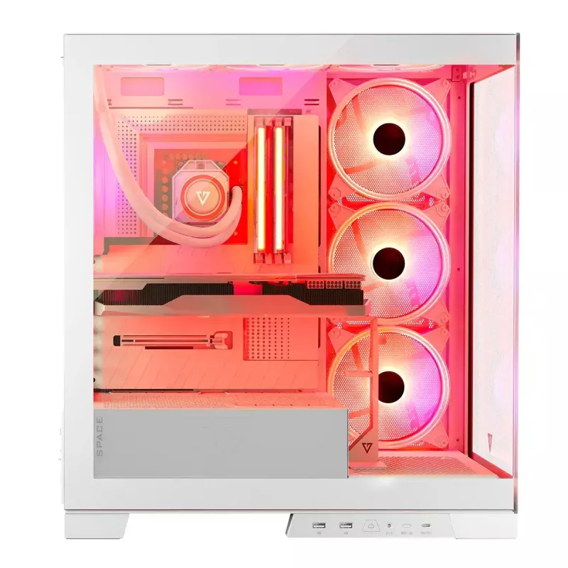 Caja de PC MODECOM Volcano SPACE APEX ARGB MIDI Tower blanca — acero, ventana lateral, ventilador ARGB, USB-C