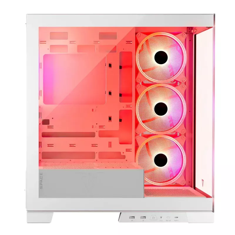 Caja de PC MODECOM Volcano SPACE APEX ARGB MIDI Tower blanca — acero, ventana lateral, ventilador ARGB, USB-C