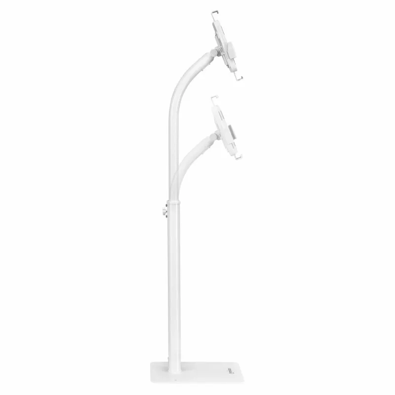 Manhattan soporte de suelo (antirrobo) para tablet y iPad, universal, giro 360°, inclinación +20° a -110°, blanco, con cerradura, tablets de 7,9 inch a 11 inch, altura ajustable de 790 a 1190 mm, pinzas extensibles: alto 200 a 246 mm/ancho 129 a 181 mm, se puede atornillar al suelo (piezas incluidas)