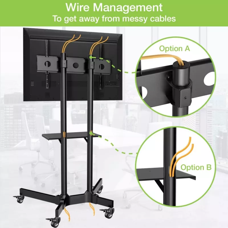 Techly ICA-TR216T soporte móvil con ruedas para TV de 37–70 pulgadas (hasta 177,8 cm), máx. 50 kg, 2 estantes, negro