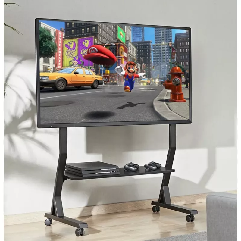 Soporte de suelo TECHLY 366983 para televisores de 45-90 inch, negro, acero, altura 1026-1126 mm, VESA máx. 800x400, carga 60 kg