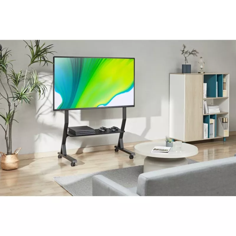 Soporte de suelo TECHLY 366983 para televisores de 45-90 inch, negro, acero, altura 1026-1126 mm, VESA máx. 800x400, carga 60 kg