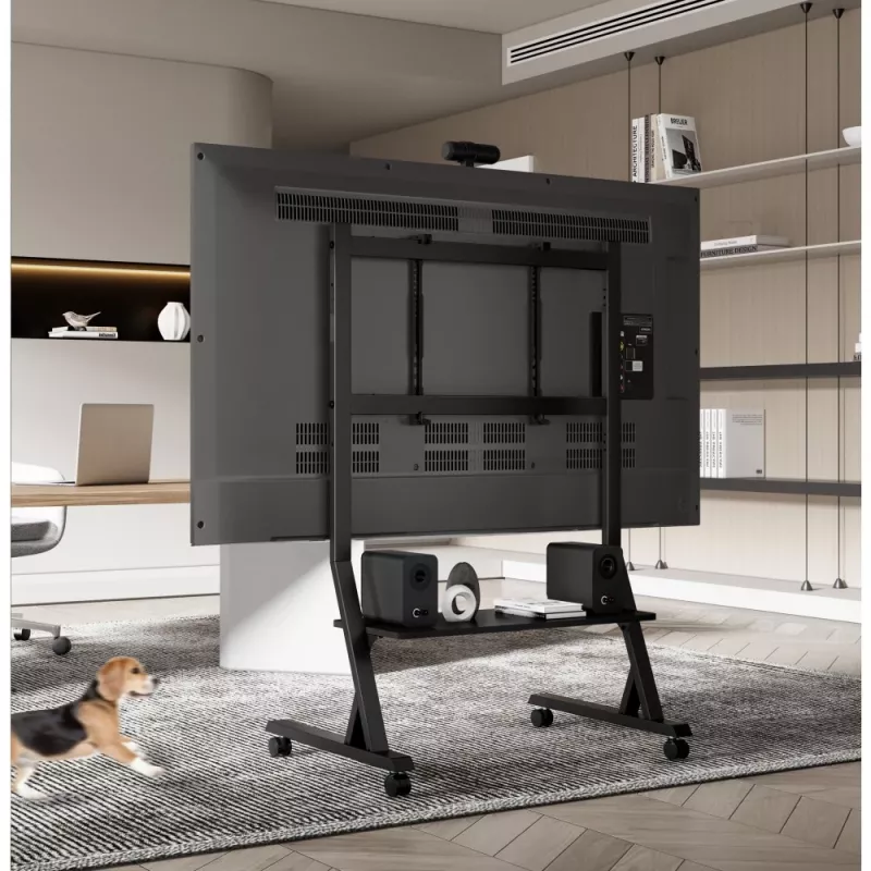 Soporte de suelo TECHLY 366983 para televisores de 45-90 inch, negro, acero, altura 1026-1126 mm, VESA máx. 800x400, carga 60 kg