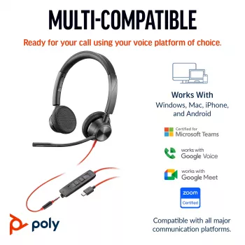HP Poly Blackwire 3325 auriculares estéreo USB-C + conector de 3,5 mm + adaptador USB-C/A