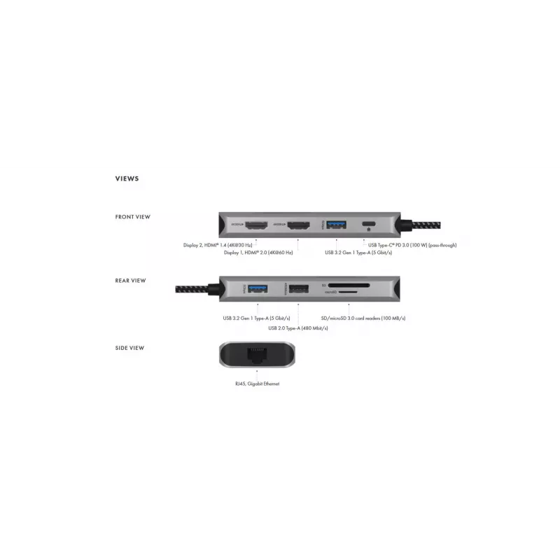 ICY BOX IB-DK4012-CPD con cable USB 3.2 Gen 1 (3.1 Gen 1) Type-C antracita, negro