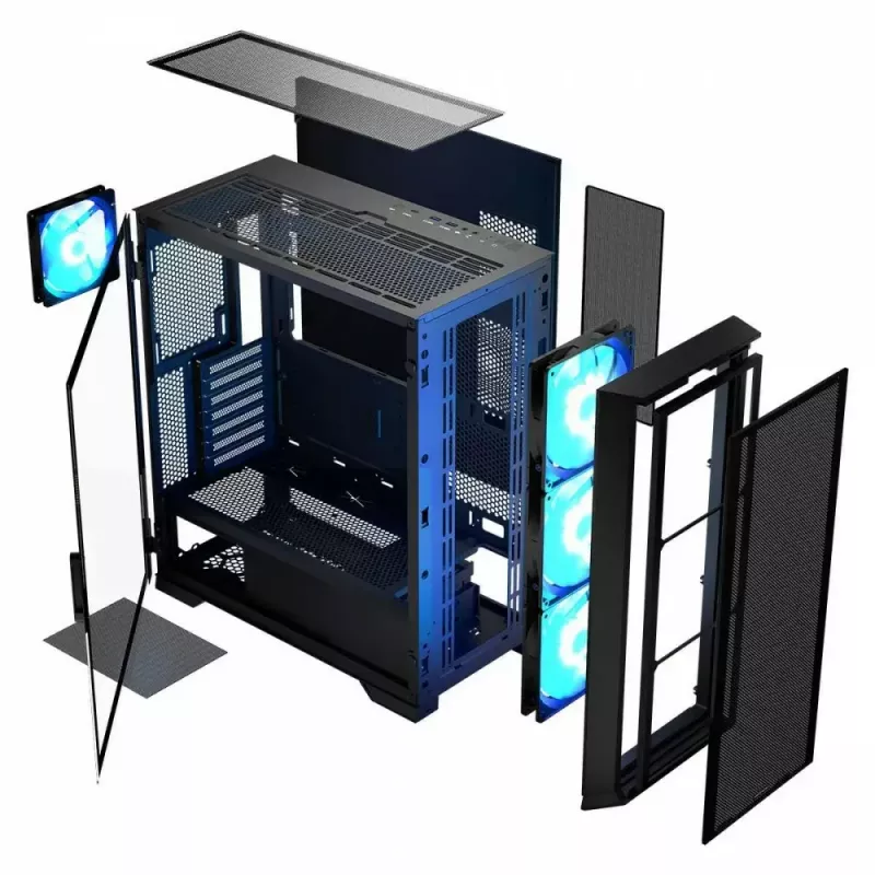 Caja de PC MODECOM Horizon ARGB FLOW MIDI negra — compatibilidad E-ATX, cristal templado, ARGB, USB-C, GPU máx. 400 mm