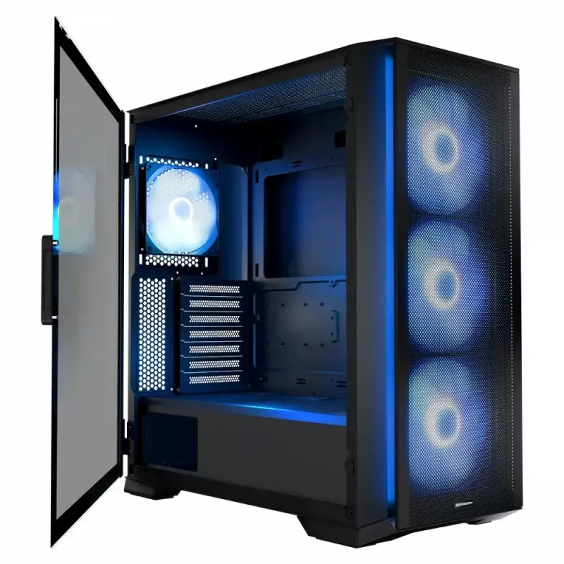 Caja de PC MODECOM Horizon ARGB FLOW MIDI negra — compatibilidad E-ATX, cristal templado, ARGB, USB-C, GPU máx. 400 mm