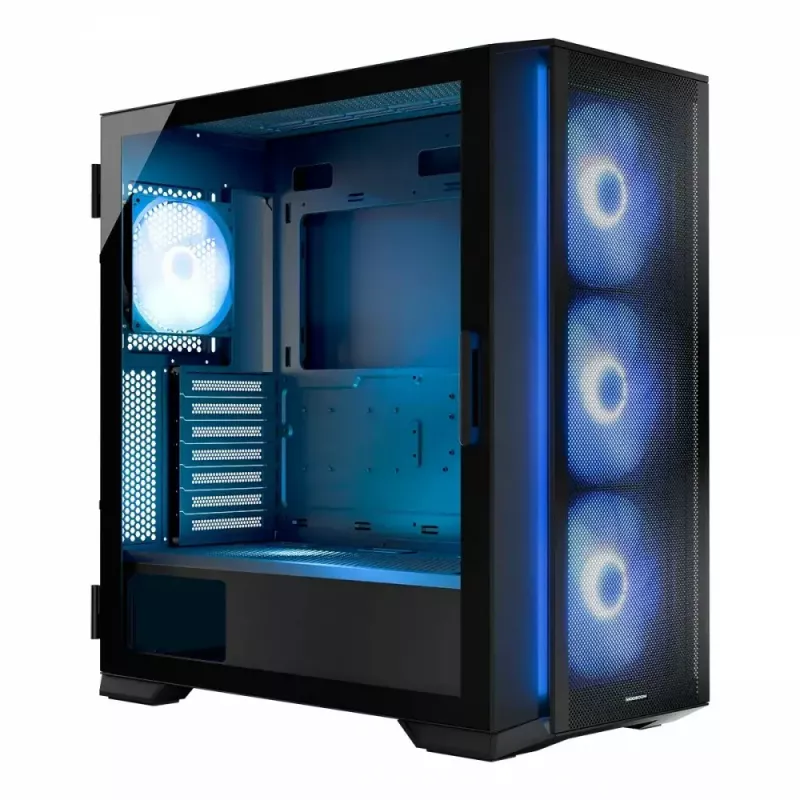 Caja de PC MODECOM Horizon ARGB FLOW MIDI negra — compatibilidad E-ATX, cristal templado, ARGB, USB-C, GPU máx. 400 mm