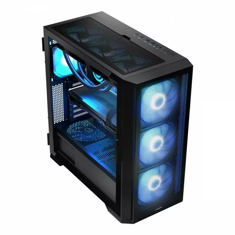 Caja de PC MODECOM Horizon ARGB FLOW MIDI negra — compatibilidad E-ATX, cristal templado, ARGB, USB-C, GPU máx. 400 mm