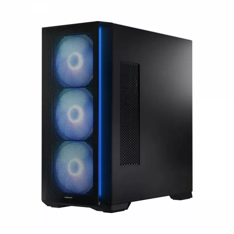 Caja de PC MODECOM Horizon ARGB FLOW MIDI negra — compatibilidad E-ATX, cristal templado, ARGB, USB-C, GPU máx. 400 mm