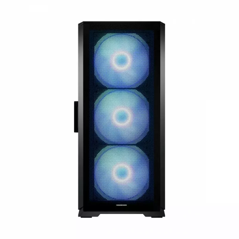 Caja de PC MODECOM Horizon ARGB FLOW MIDI negra — compatibilidad E-ATX, cristal templado, ARGB, USB-C, GPU máx. 400 mm