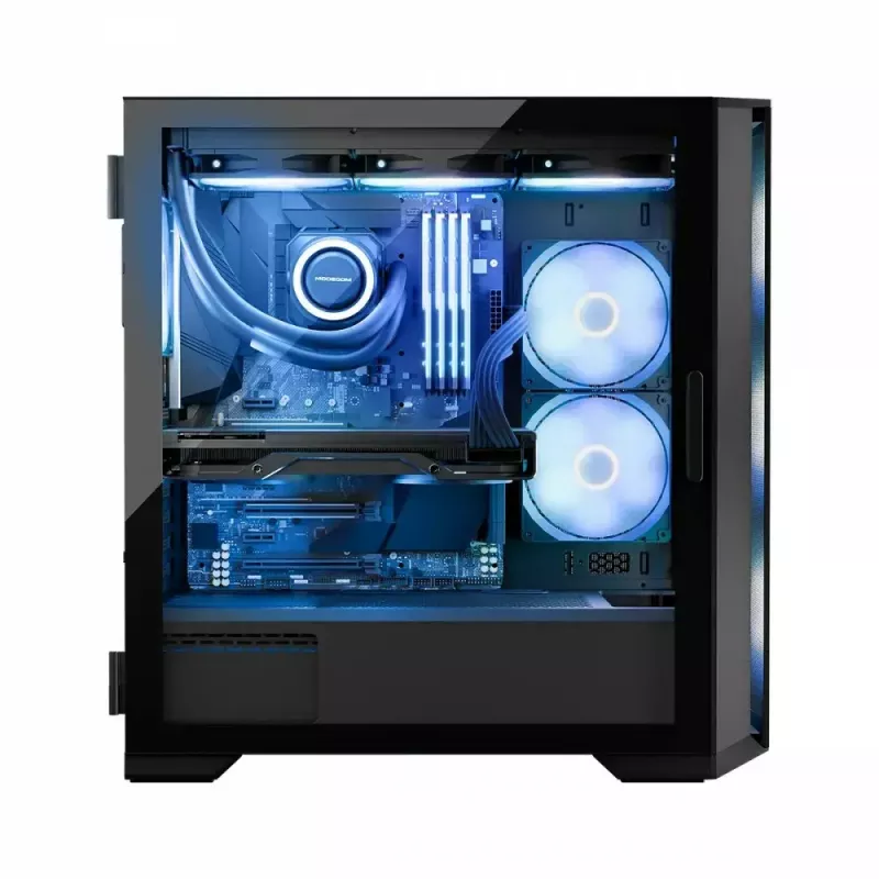 Caja de PC MODECOM Horizon ARGB FLOW MIDI negra — compatibilidad E-ATX, cristal templado, ARGB, USB-C, GPU máx. 400 mm