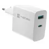 Cargador de CA con cable para dispositivos móviles NATEC NUC-2142, USB-C PD 3.0 + USB-A, 5–20 V hasta 3 A, 45 W, blanco