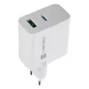 Cargador de CA con cable para dispositivos móviles NATEC NUC-2142, USB-C PD 3.0 + USB-A, 5–20 V hasta 3 A, 45 W, blanco
