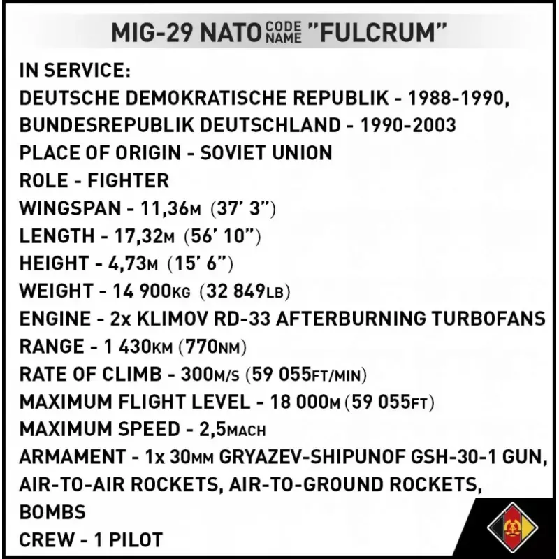 Juguete de construcción Cobi MiG-29 Alemania Oriental 5851 — set de 300 piezas
