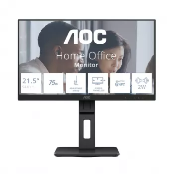 AOC 22E2UMF monitor VA de 21,5 pulgadas (54,6 cm), 1920 x 1080 Full HD, 75 Hz, 4 ms, HDMI, DisplayPort, VGA, hub USB, altavoces, pivot, altura regulable, negro