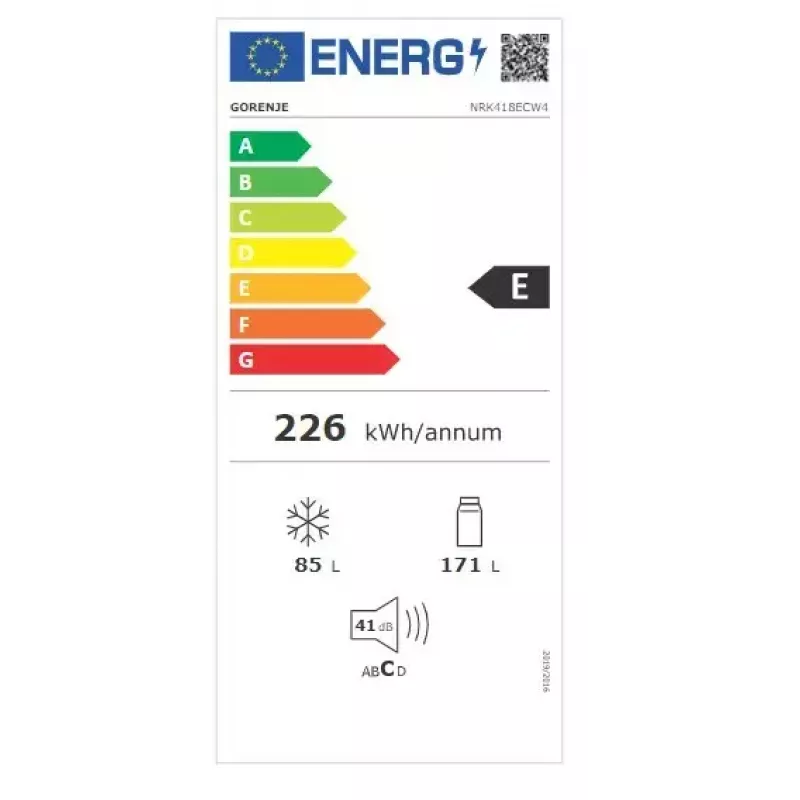 Frigorífico independiente Gorenje NRK418ECW4 — 256 L totales, 171 L frigorífico, 85 L congelador, No Frost, Multi-Airflow, blanco