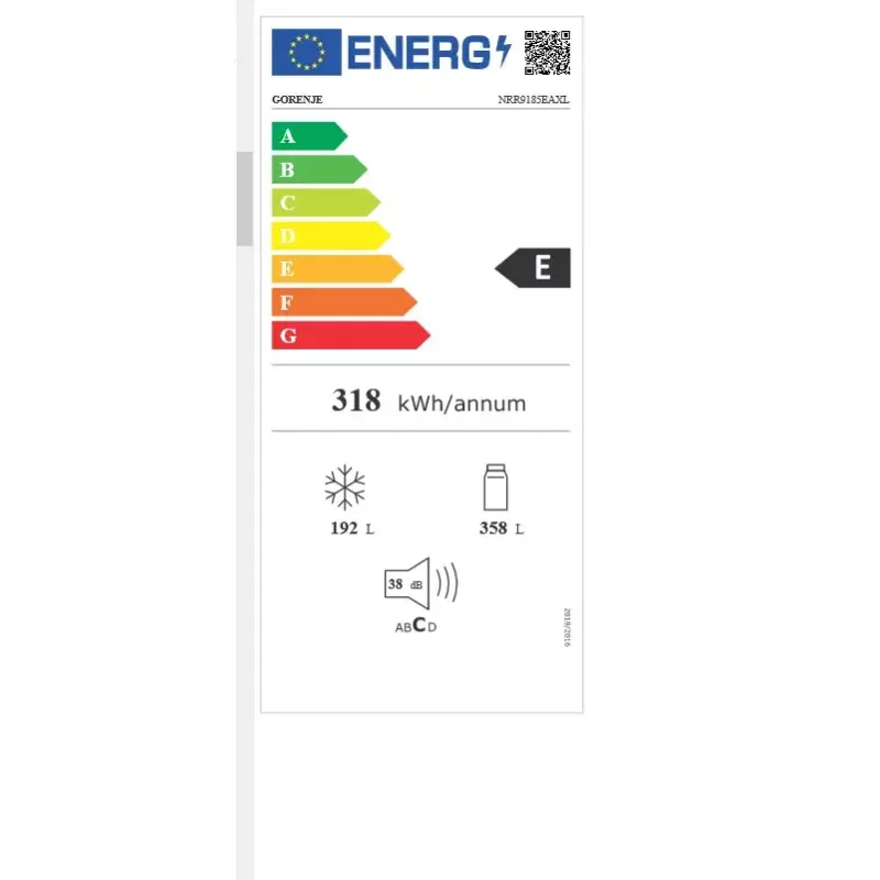 Frigorífico side-by-side Gorenje NRR9185EAXL — 550 L, independiente, plateado, No Frost, máquina de hielo, pantalla táctil LED