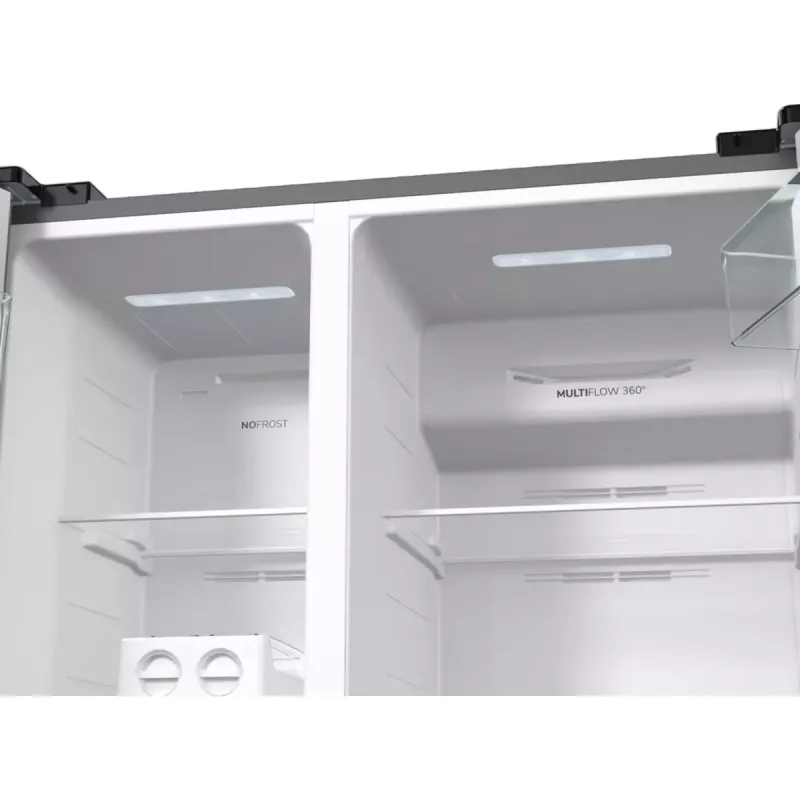 Frigorífico side-by-side Gorenje NRR9185EAXL — 550 L, independiente, plateado, No Frost, máquina de hielo, pantalla táctil LED