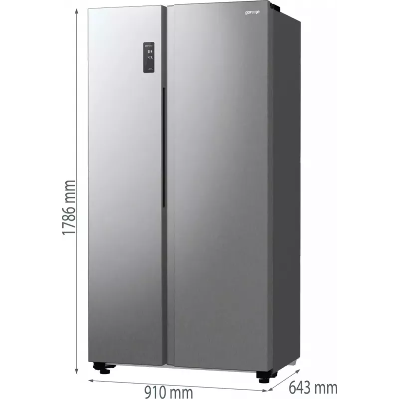 Frigorífico side-by-side Gorenje NRR9185EAXL — 550 L, independiente, plateado, No Frost, máquina de hielo, pantalla táctil LED