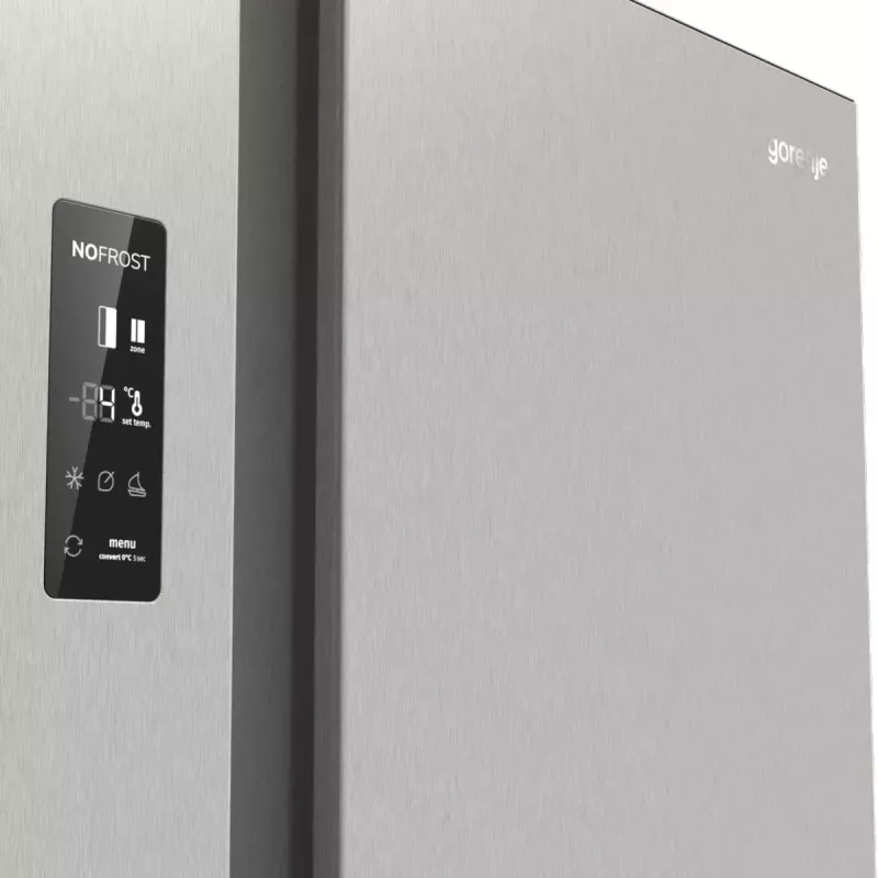 Frigorífico side-by-side Gorenje NRR9185EAXL — 550 L, independiente, plateado, No Frost, máquina de hielo, pantalla táctil LED