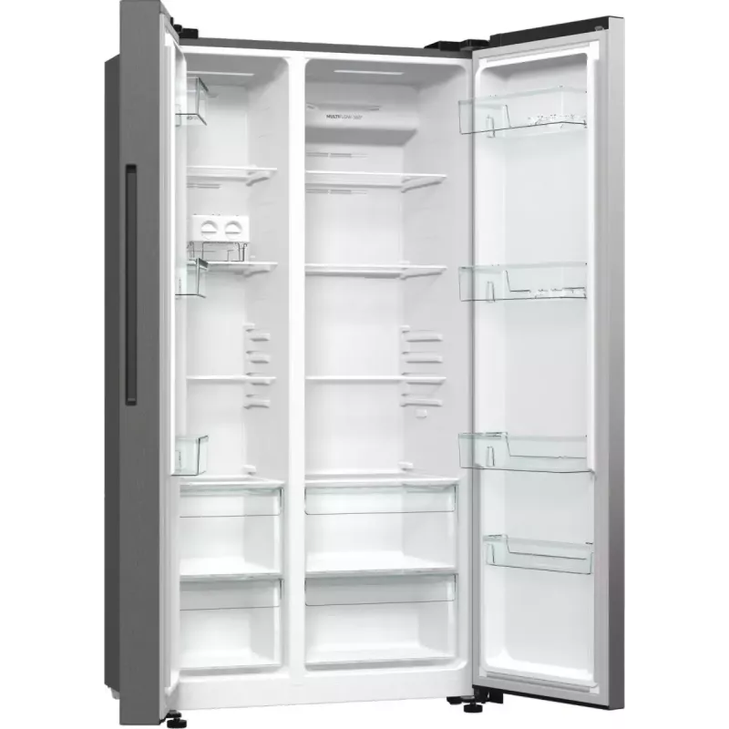 Frigorífico side-by-side Gorenje NRR9185EAXL — 550 L, independiente, plateado, No Frost, máquina de hielo, pantalla táctil LED