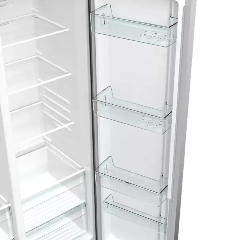 Frigorífico side-by-side Gorenje NRR9185EAXL — 550 L, independiente, plateado, No Frost, máquina de hielo, pantalla táctil LED