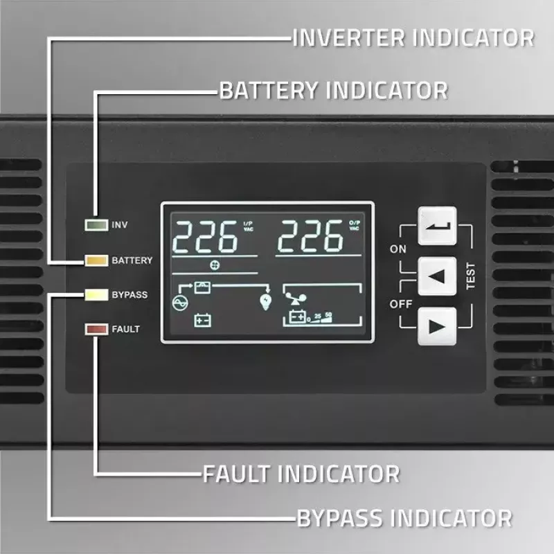 SAI para rack QOLTEC 52286 2 kVA (2000 W) factor de potencia 1,0, montaje en rack