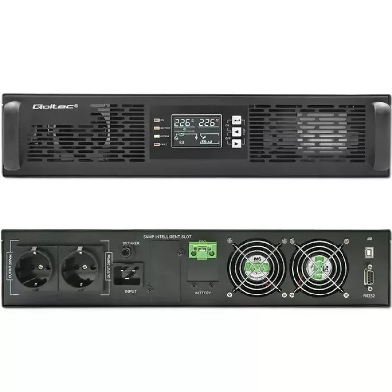 SAI para rack QOLTEC 52286 2 kVA (2000 W) factor de potencia 1,0, montaje en rack