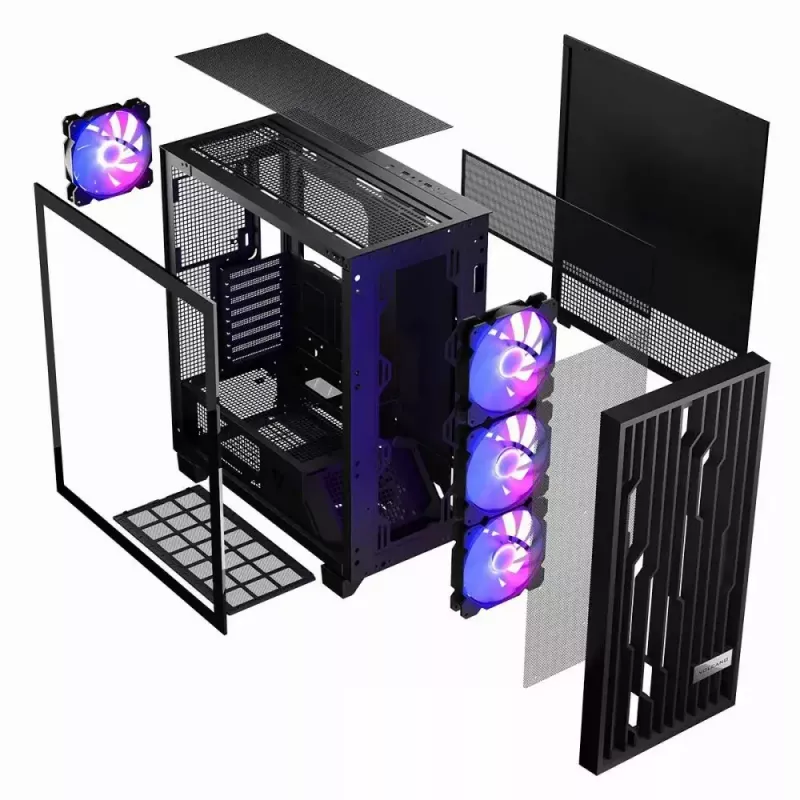 Caja de PC MODECOM Perun Apex ARGB ATX Midi Tower, cristal templado, USB-C, compatible con ATX/Micro ATX, 3x140mm frontal, 1x140mm trasero