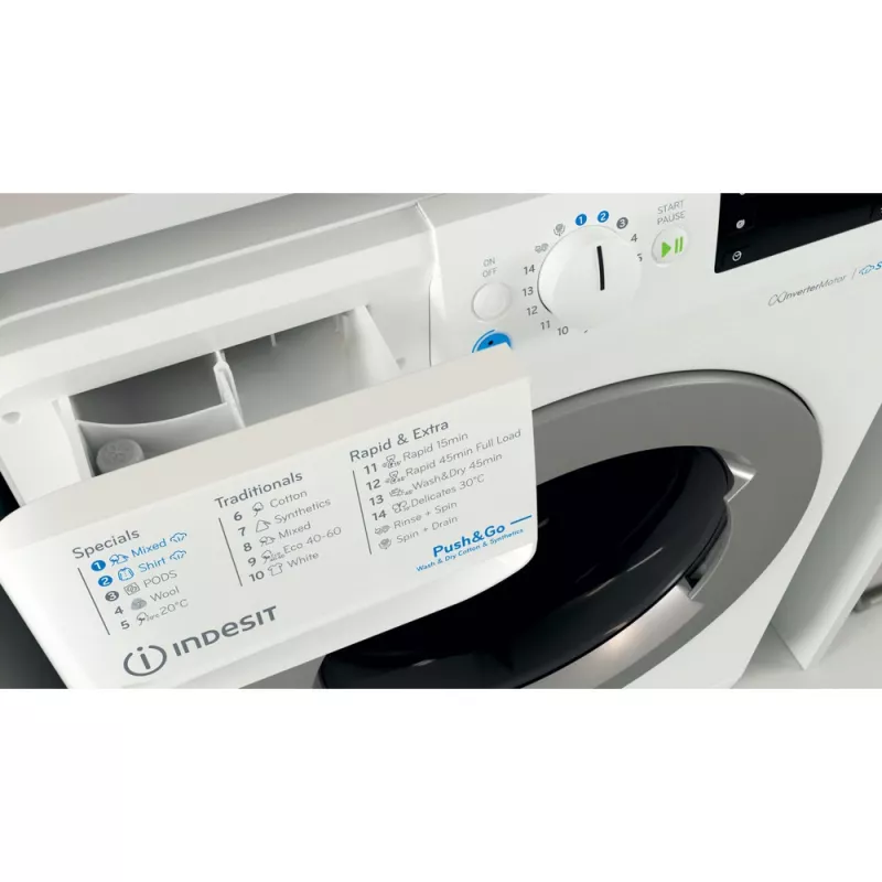 Lavadora secadora Indesit BDE 86436 WSV EE — 6 kg, 1400 rpm, blanca, 595×540×850 mm