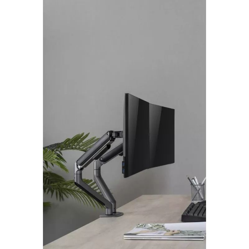 Soporte de doble monitor ajustable montado en escritorio GEMBIRD, Gris Espacial