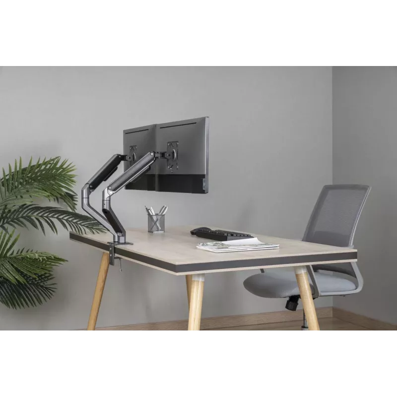 Soporte de doble monitor ajustable montado en escritorio GEMBIRD, Gris Espacial