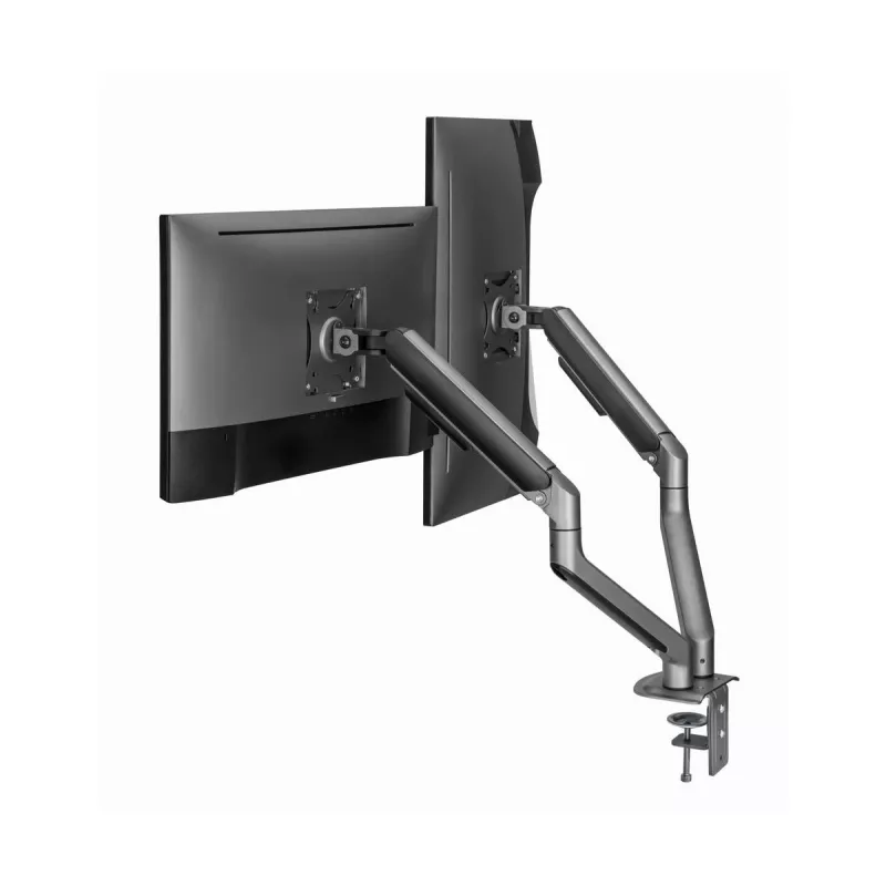 Soporte de doble monitor ajustable montado en escritorio GEMBIRD, Gris Espacial