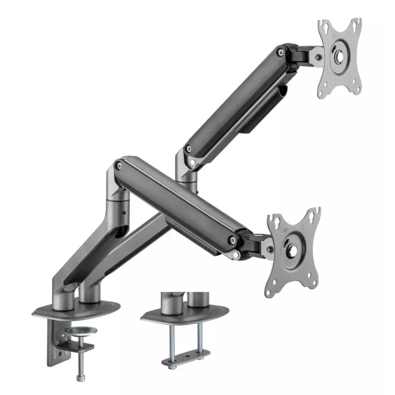 Soporte de doble monitor ajustable montado en escritorio GEMBIRD, Gris Espacial