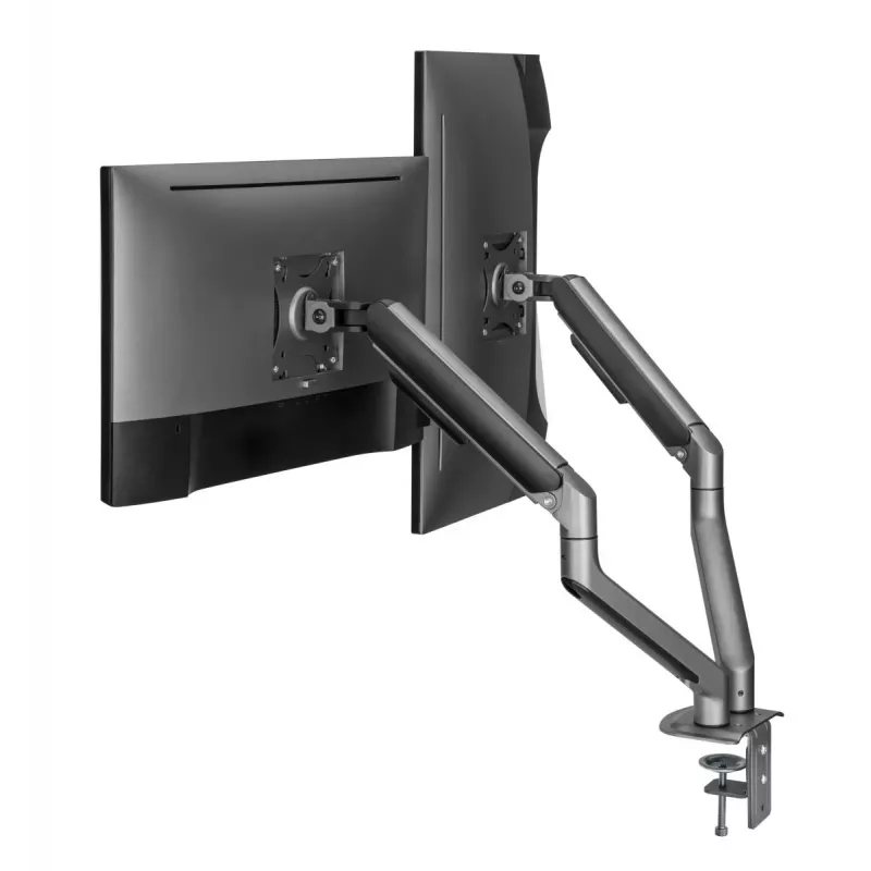 Soporte de doble monitor ajustable montado en escritorio GEMBIRD, Gris Espacial