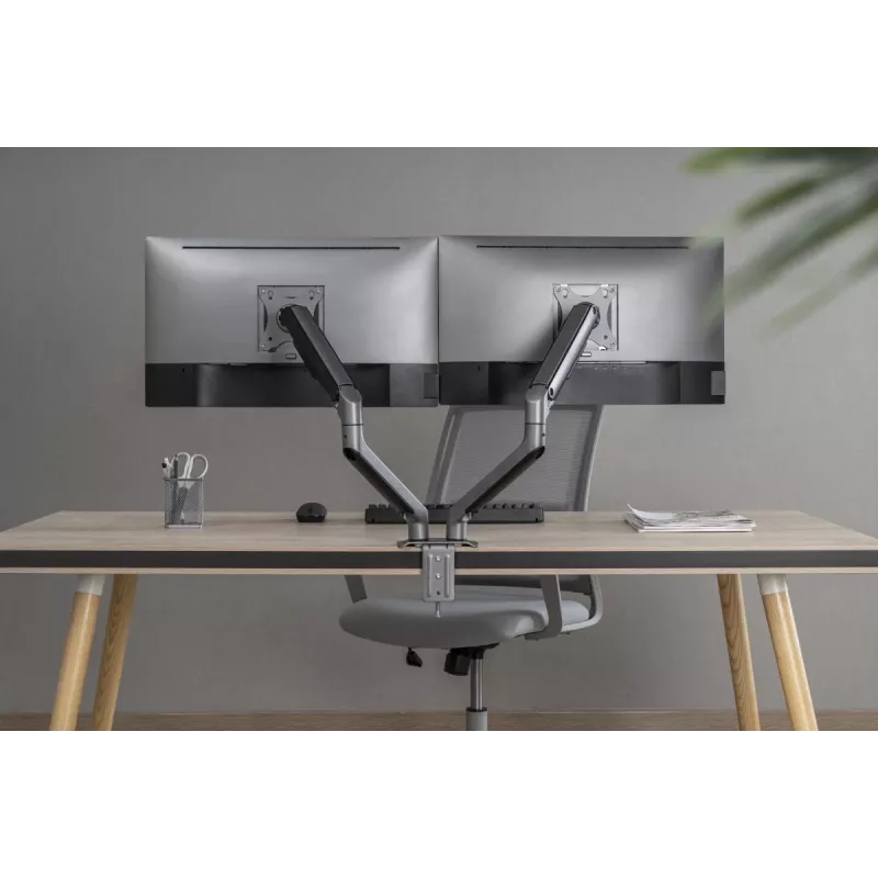 Soporte de doble monitor ajustable montado en escritorio GEMBIRD, Gris Espacial